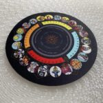 Tarot card circular mousepad, numbered positions,  images of tarot cards,  yes, no, maybe options.