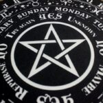 Black and white pentagram, occult symbols, days of the week.
