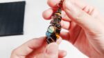 Tiger eye pendant, copper wire wrapped, colorful stones.