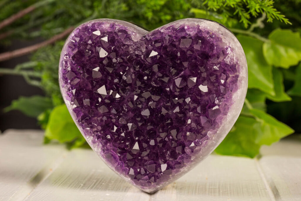 Purple amethyst heart-shaped geode.