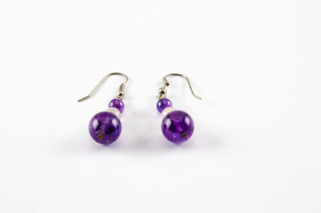 Pair of amethyst and rose quartz beaded earrings.