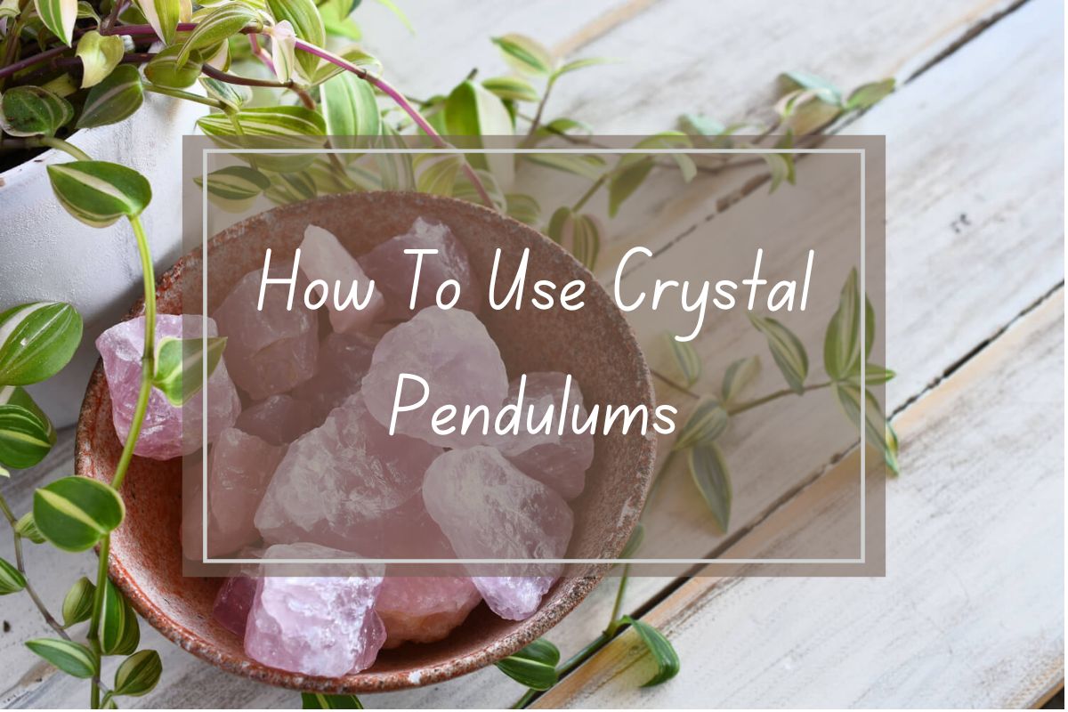 Pink crystal pendulums in a rustic bowl, how-to guide.