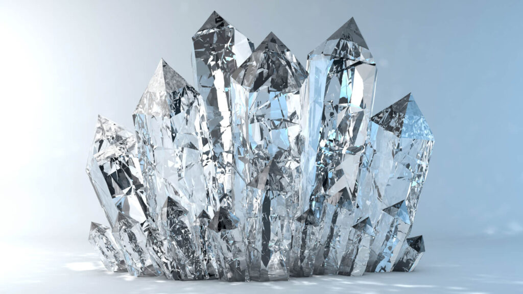 Cluster of clear crystals,  faceted and translucent.