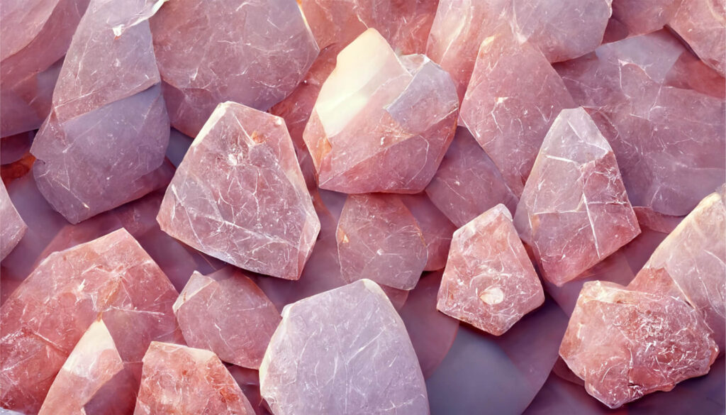 Close-up of many rough, pink crystals.