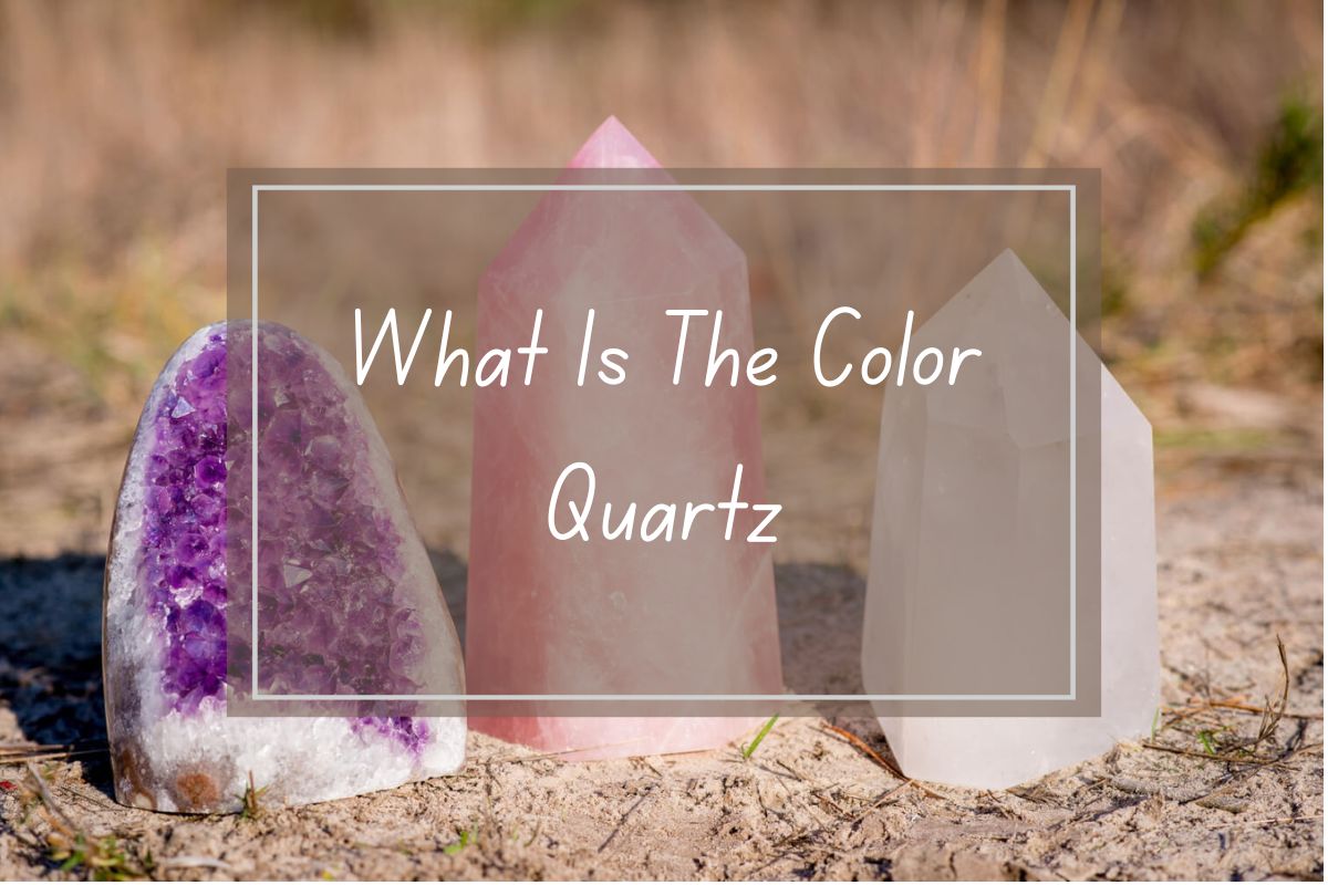 Three different colored quartz crystals: amethyst, rose quartz, and clear quartz.  Crystal colors.