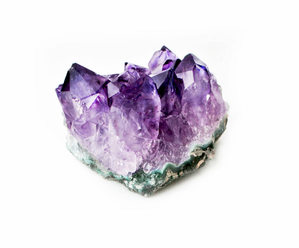 Purple amethyst cluster crystal.