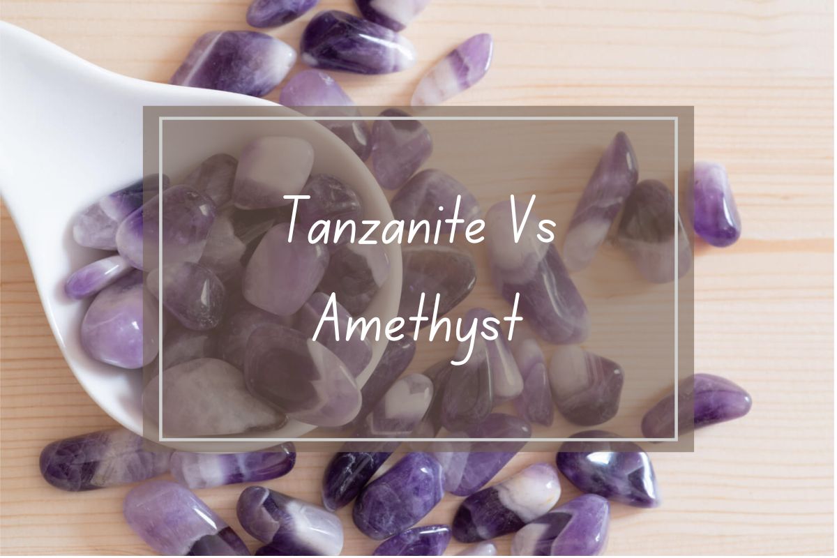 Amethyst and Tanzanite tumbled stones,  comparison graphic.