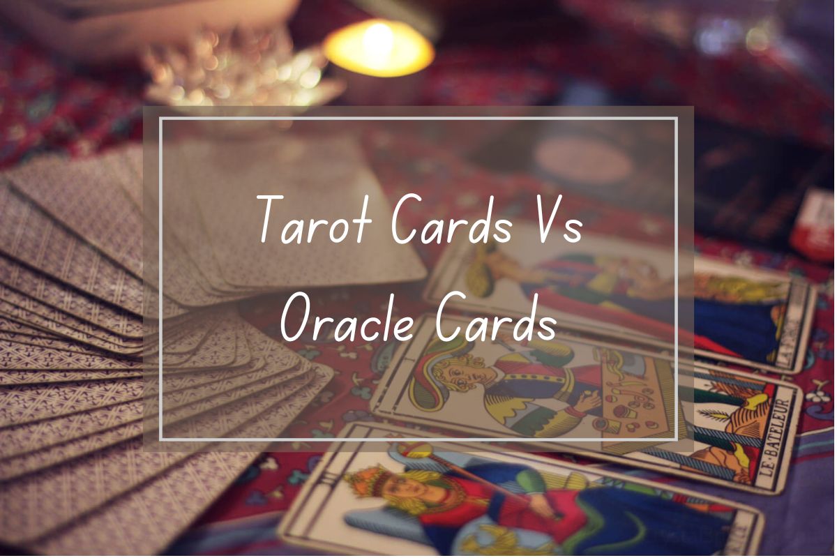 Tarot cards versus oracle cards, image of stacked cards.