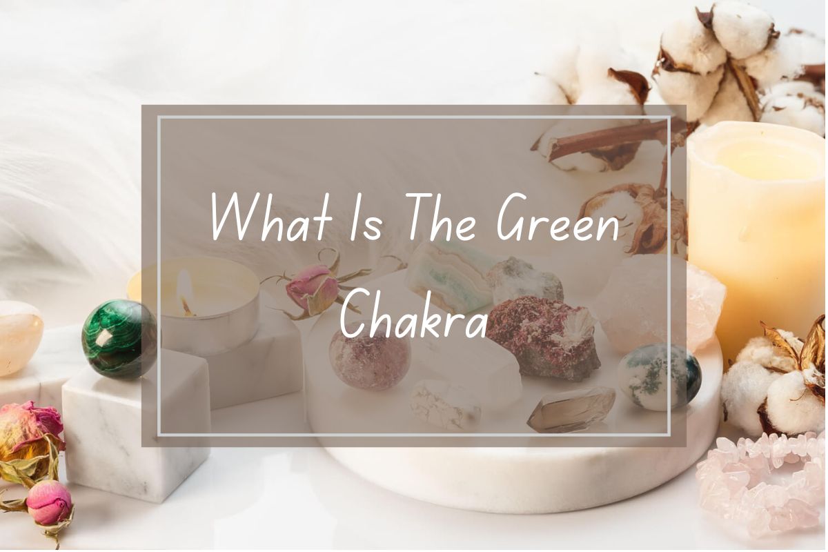 Green chakra, crystals, candles, and cotton.  Spiritual wellness.