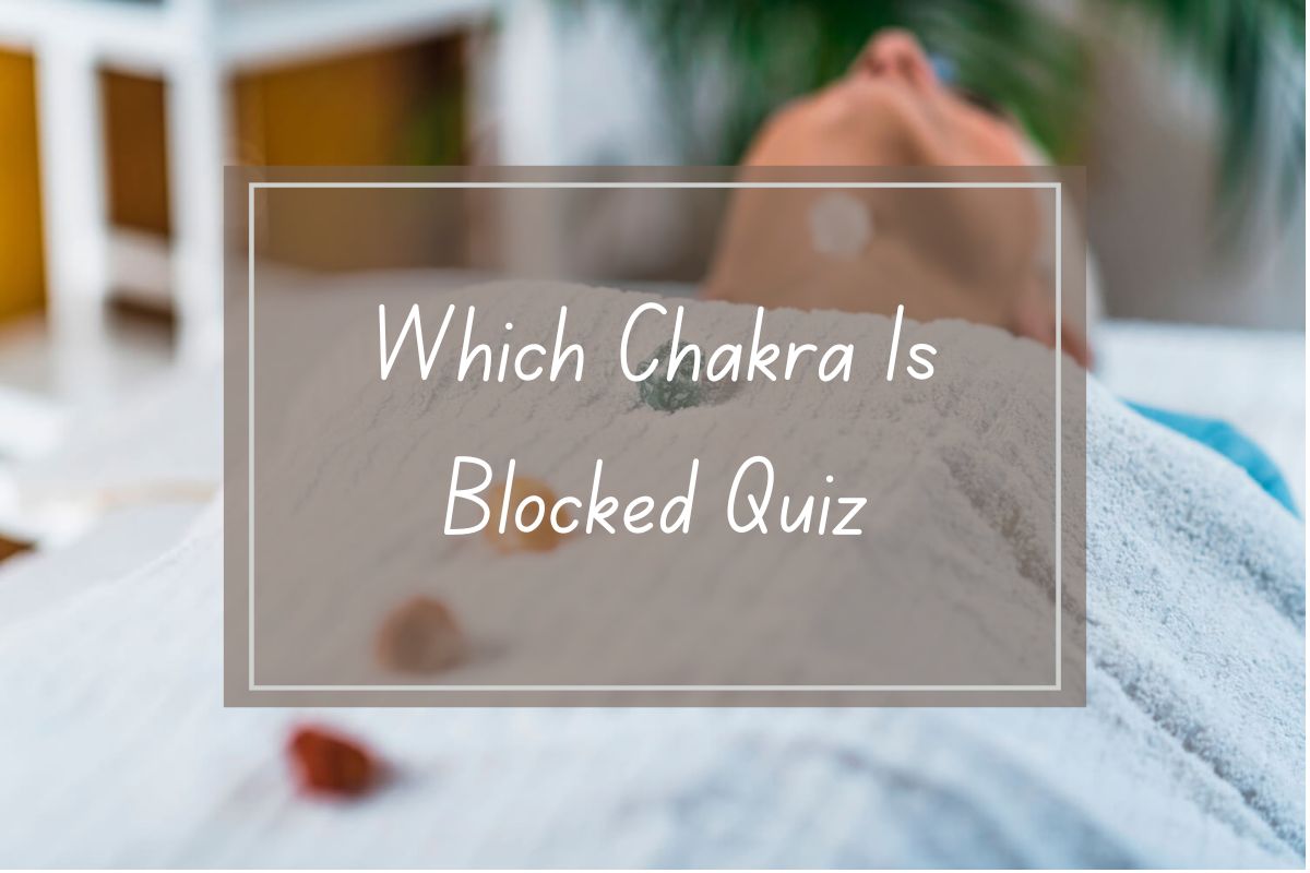 Chakra blocked quiz, person lying on massage table with crystals.