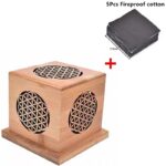 Wooden box with flower of life pattern, 5pcs fireproof cotton.